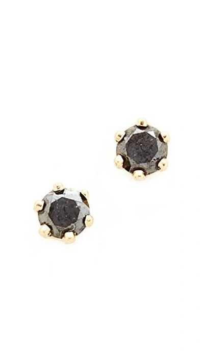 Blanca Monros Gomez 14k Gold Little Black Diamond Stud Earrings In Gold/black