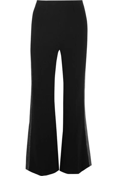 Roland Mouret Willow Lurex-trimmed Stretch-crepe Flared Pants In Black