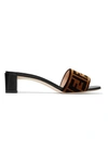 FENDI LOGO-PRINT VELVET AND LEATHER MULES