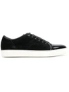 Lanvin Panelled Patent-leather And Velvet Low-top Trainers In Black