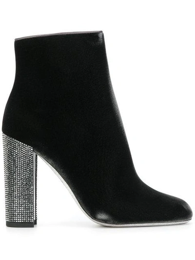 René Caovilla Jewelled Heel Ankle Boots In Black