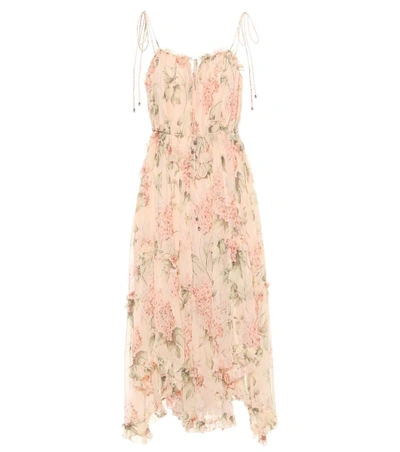 Zimmermann Prima Asymmetric Ruffled Floral-print Silk-georgette Midi Dress  In Meadow Floral | ModeSens