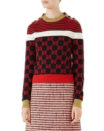 Gucci Metallic-trimmed Intarsia Cotton Sweater In Multicolor