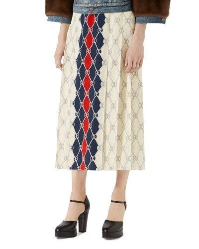 Gucci Rhombus Pleated Silk Crepe De Chine Midi Skirt In Multicolor