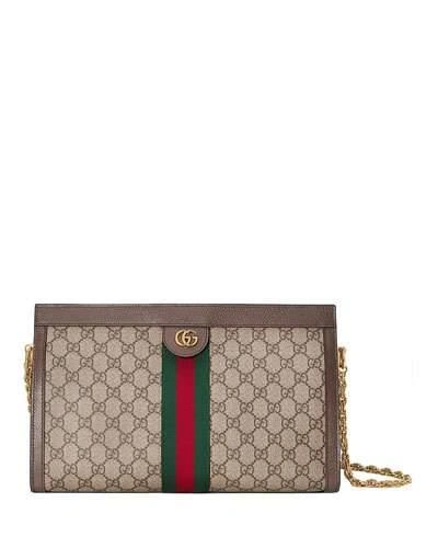 Gucci Ophidia Linea Dragoni Medium Gg Supreme Canvas Chain Shoulder Bag In Beige