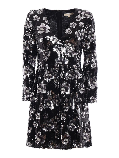 Michael Kors Bead And Sequin Embellished Dress In Black/silver