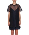 SACAI LACE TRIMMED PLEATED COTTON DRESS,9277047