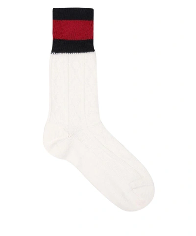 Gucci Web-striped Cable-knit Wool-blend Socks In White