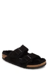 Birkenstock Arizona Slide Sandal With Genuine Shearling In Black