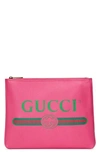 GUCCI LOGO LEATHER POUCH - BLACK,5009810GCAT