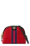 GUCCI SMALL SUEDE SHOULDER BAG - RED,499621D6ZYG