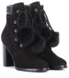 JIMMY CHOO ELBA 95 FUR-LINED SUEDE BOOTS,P00299249