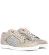 JIMMY CHOO MIAMI SUEDE AND GLITTER SNEAKERS,P00299269-9