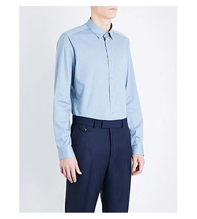 Ted Baker Larosh Geometric-pattern Regular-fit Cotton Shirt In Blue