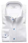 Eton Contemporary Fit Twill Shirt With Blue Buttons In White/ Blue