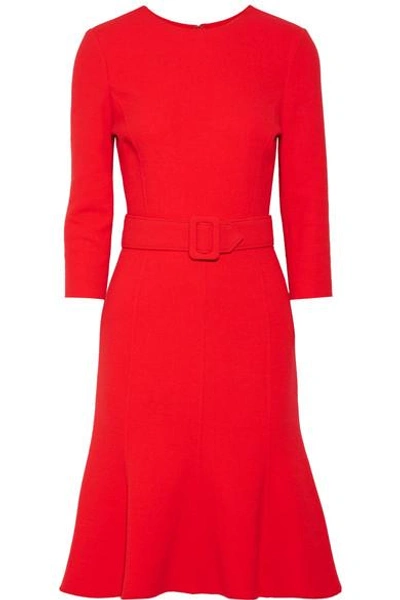 Oscar De La Renta Belted Wool-blend Dress In Scarlet