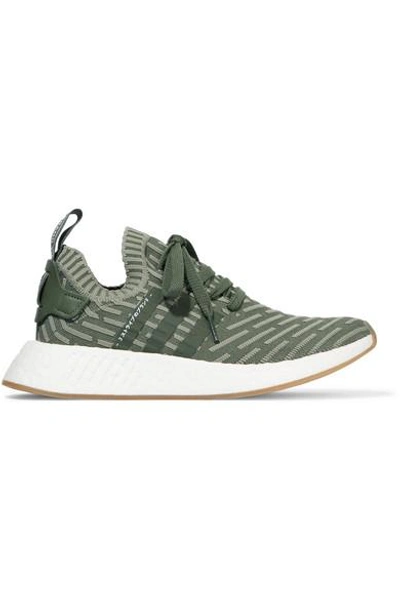 Adidas Originals Nmd R2 Leather-trimmed Primeknit Trainers In Army Green