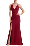 DRESS THE POPULATION IRIS SLIT CREPE GOWN,1437-3053