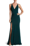 Dress The Population Iris Plunging Crepe Gown In Midnight Blue