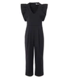 TIBI Black Stretch Faille Ruffle Jumpsuit,R17SF25352