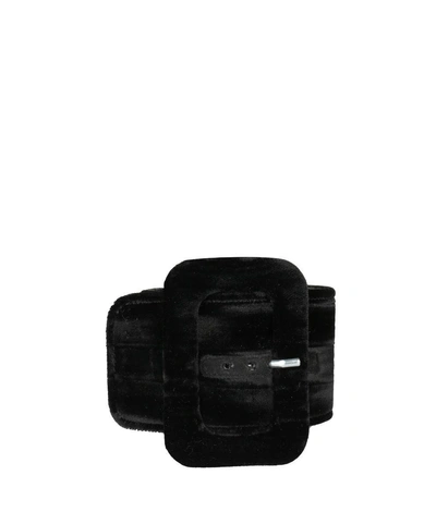 Attico Oversized-buckle Velvet Ankle Straps In Black