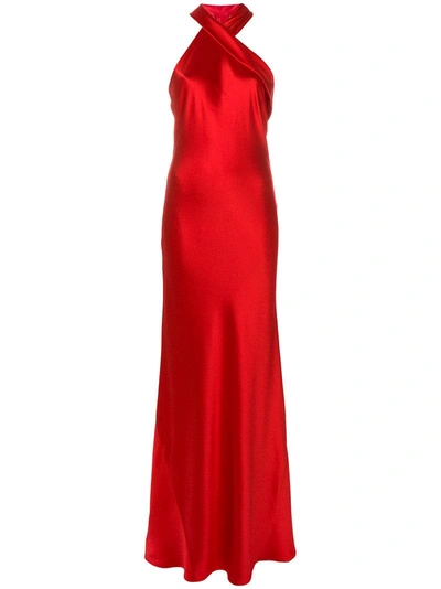 Galvan Pandora Silk-satin Halterneck Gown In Red Sienna