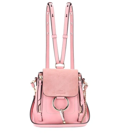 Chloé Faye Mini Leather And Suede Backpack In Washed Pink