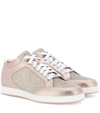 Jimmy Choo Miami Tea Rose Metallic Printed Leather And Glitter Low Top Trainers In Metallic