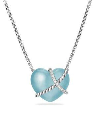 David Yurman Le Petit Coeur Sculpted Heart Chain Necklace With Gemstone And Diamonds In White/silver