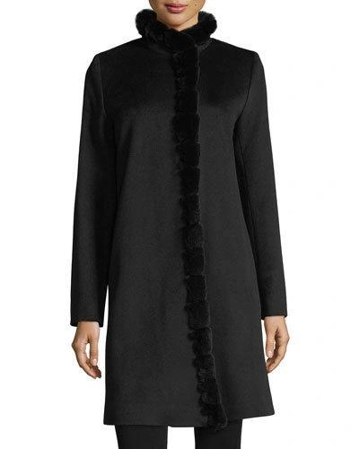 Fleurette Fur-trimmed Stand-collar Wool Coat In Black Rex