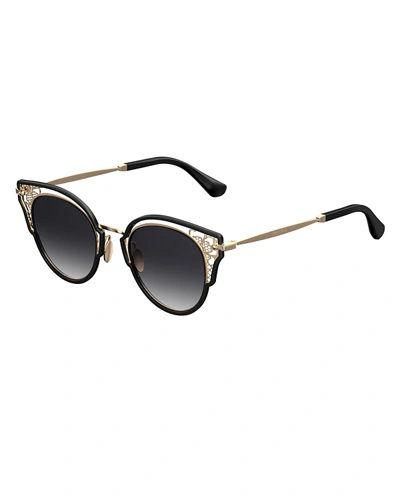 Jimmy Choo Women's Dhelia Embellished Cat Eye Sunglasses, 47mm In E9o Dark Grey Shaded