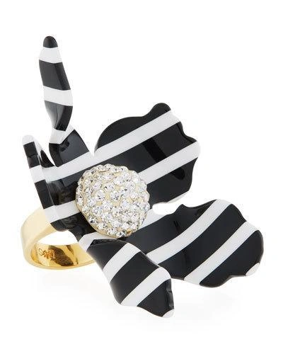 Lele Sadoughi Striped Crystal Lily Statement Ring In Black/white