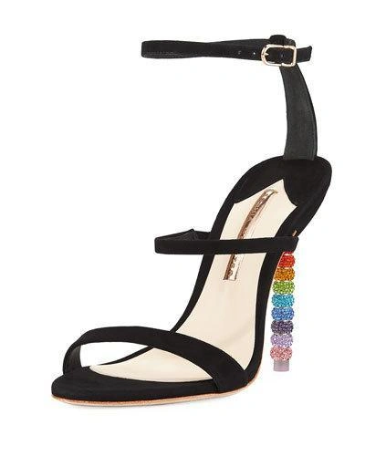 Sophia Webster Rosalind Crystal Embellished-heel Suede Sandals In Black