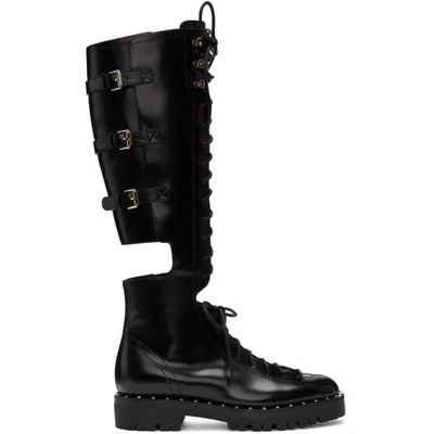 Valentino Garavani 30mm Soul Rockstud Cutout Leather Boots, Black In Black