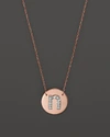 JANE BASCH 14K ROSE GOLD CIRCLE DISC PENDANT NECKLACE WITH DIAMOND INITIAL, 16,BLM002-N