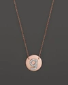 JANE BASCH 14K ROSE GOLD CIRCLE DISC PENDANT NECKLACE WITH DIAMOND INITIAL, 16,BLM002-G
