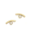 ZOË CHICCO 14K YELLOW GOLD CURVED BAR EARRINGS WITH BEZEL SET DIAMONDS,CBTE 1 D