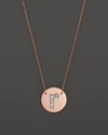 JANE BASCH 14K ROSE GOLD CIRCLE DISC PENDANT NECKLACE WITH DIAMOND INITIAL, 16,BLM002-R