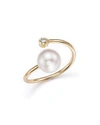 ZOË CHICCO 14K YELLOW GOLD BYPASS RING WITH CULTURED FRESHWATER PEARLS AND DIAMONDS,PBR 1 D