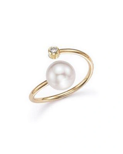 Zoë Chicco 14k Yellow Gold Bypass Ring With Cultured Freshwater Pearls And Diamonds In White/gold