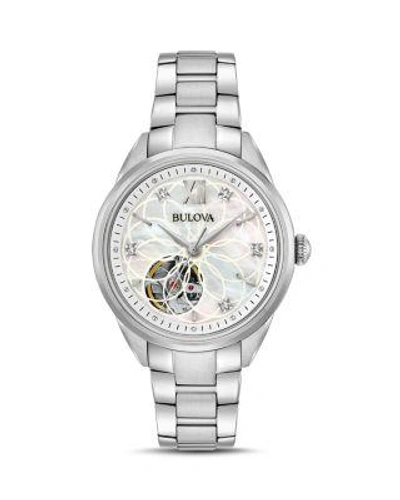 Bulova Automatic Watch, 34.5mm In White/silver