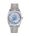 PRE-OWNED ROLEX PRE-OWNED ROLEX STAINLESS STEEL AND 18K WHITE GOLD DATEJUST WATCH WITH DARK MOTHER-OF-PEARL DIAL AND,16200.1