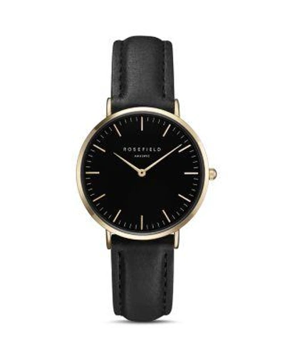 Rosefield Tribeca Leather Strap Watch, 33mm In Black
