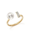 BLOOMINGDALE'S CULTURED FRESHWATER PEARL AND DIAMOND BAR BYPASS RING IN 14K YELLOW GOLD - 100% EXCLUSIVE,G17006R