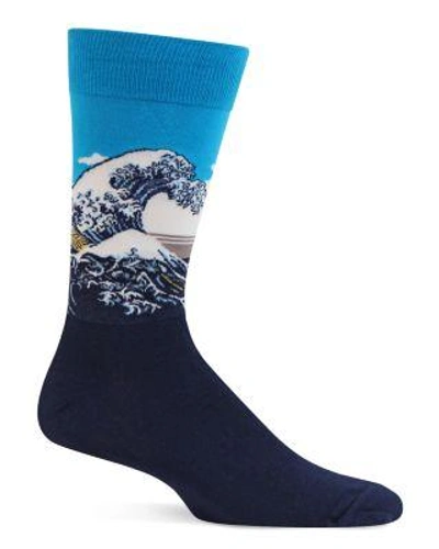 Hot Sox Men's Socks, Great Wave In Marine Blue