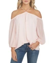 1.state Off The Shoulder Sheer Chiffon Blouse In Pink Taffeta