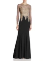 AVERY G EMBROIDERED-BODICE GOWN,XS10002BL