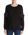 ALISON ANDREWS LACE-UP SLEEVE SWEATER,AMS1008