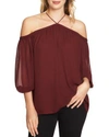 1.state Off The Shoulder Sheer Chiffon Blouse In Deep Claret