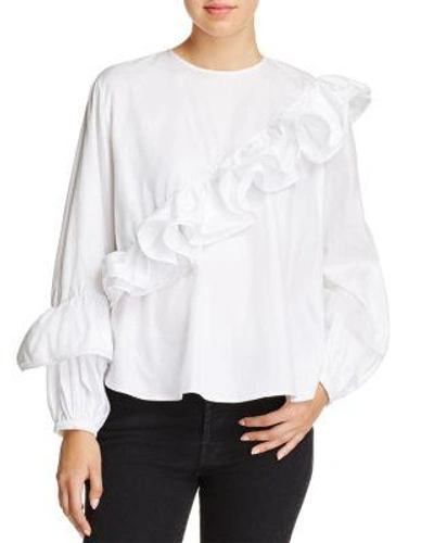 Petersyn Jessica Asymmetric Ruffled Shirt In White